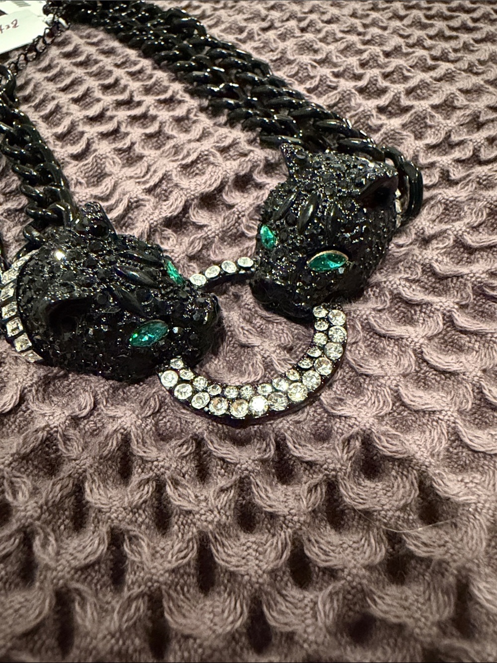 Betsey Johnson Black Crystal Statement Necklace Panther cats - Picture 5 of 11